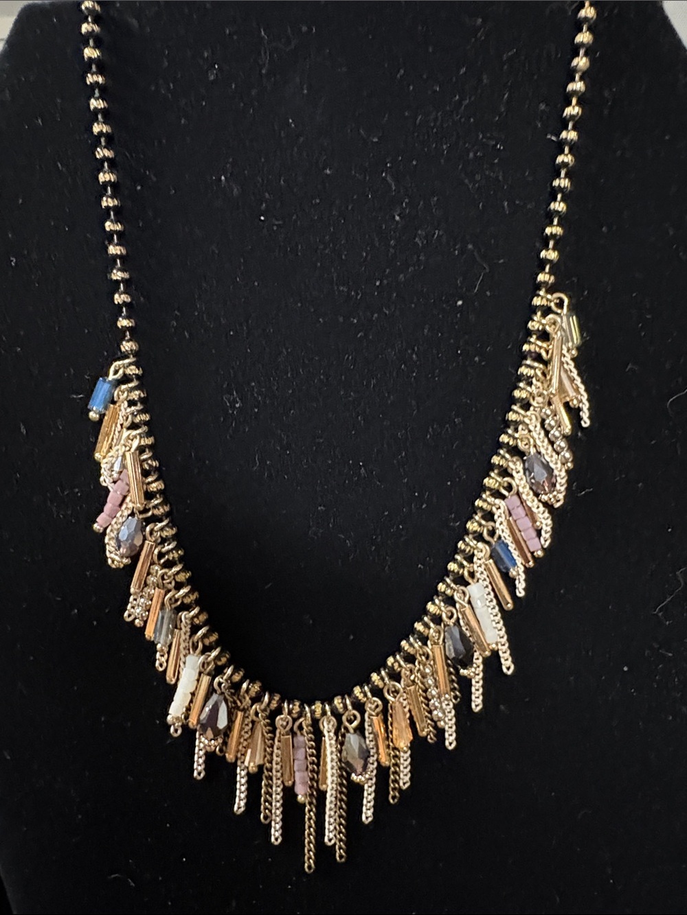 Gold Fringe Multi-Stone Necklace - Women Jewelry